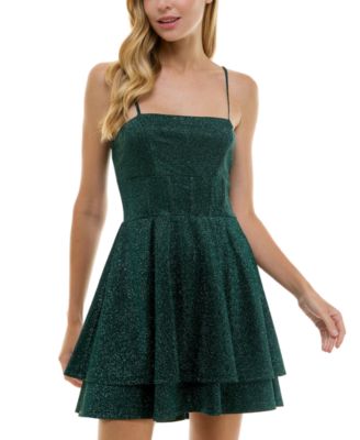 City Studios - Juniors' Glitter Sleeveless Tiered Fit & Flare Dress