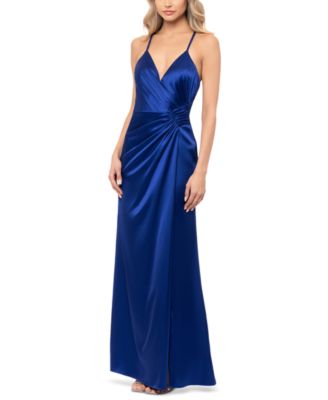 Blondie Nites - Juniors' Pleated V-Neck Evening Gown