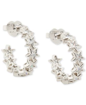 kate spade new york - Silver-Tone Small Cubic Zirconia Star C-Hoop Earrings, 0.87"