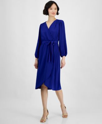 Connected - Petite Long-Sleeve Tied Wrap Dress
