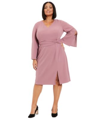 London Times - Plus Size Twisted Split-Sleeve Sheath Dress