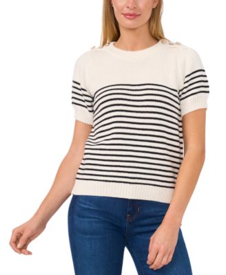 CeCe - Women's Striped Short-Sleeve Sweater