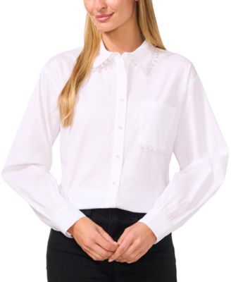 CeCe - Women's Faux-Pearl-Trim Shirt