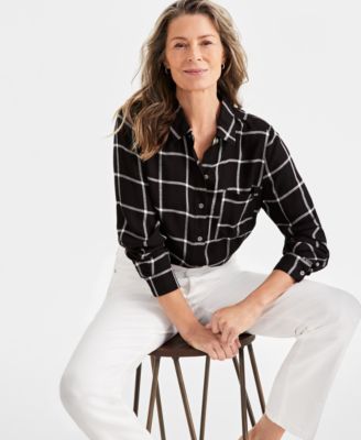 Style & Co - Women's Check-Print Button-Front Perfect Shirt