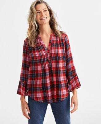 Style & Co - Women's Sprinkle Plaid Pintucked Top