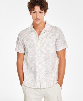 Sun + Stone - Men's Becker Regular-Fit Medallion-Print Button-Down Linen Blend Camp Shirt