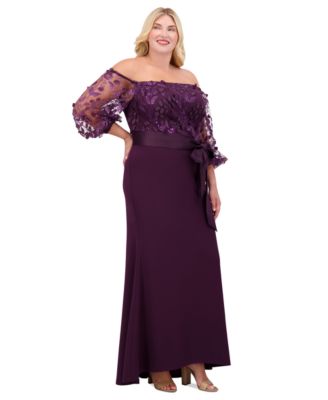 Eliza J - Plus Size Floating Petals Off-The-Shoulder Gown