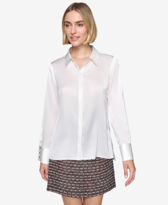 KARL LAGERFELD PARIS - Women's Button-Front Long-Sleeve Top