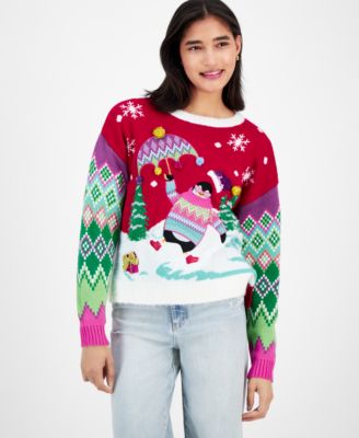 Hooked Up by IOT - Juniors' Dancing Penguin Christmas Sweater