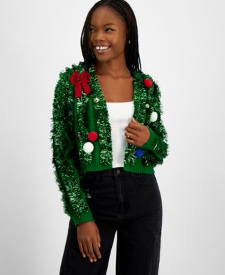 Hooked Up by IOT - Juniors' Holiday Garland Open-Front Cardigan