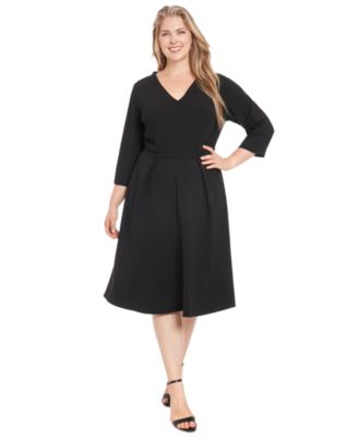 London Times - Plus Size Topstitched 3/4-Sleeve Dress