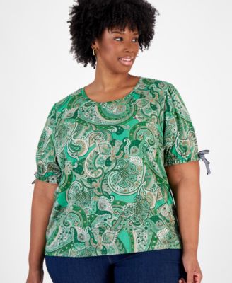 Tommy Hilfiger - Plus Size Paisley-Print Tie-Sleeve Top