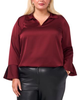 Vince Camuto - Plus Size Collared V-Neck Long-Sleeve Blouse