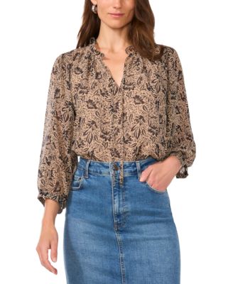 Vince Camuto - Women's Printed Split-Neck Raglan-Sleeve Blouse