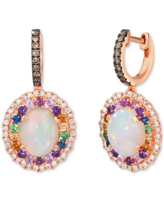 Le Vian - Multi-Gemstone (3-1/10 ct. t.w.) & Diamond (5/8 ct. t.w.) Oval Halo Drop Earrings in 14k Rose Gold