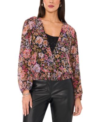 Vince Camuto - Women's Floral Long-Sleeve Surplice Top