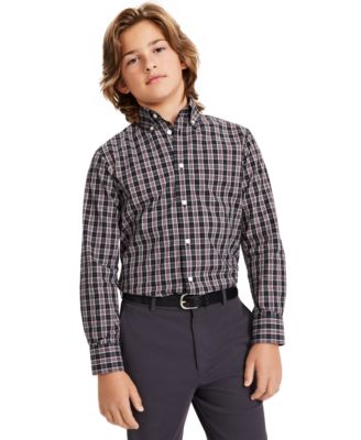 B By Brooks Brothers - Big Boys Plaid Classic-Fit Dress Shirt