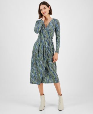 BOSS Orange - Women's Printed Long-Sleeve Midi Wrap Dress