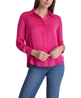 DKNY Jeans - Petite Buttoned-Cuff Fold-Collar Blouse