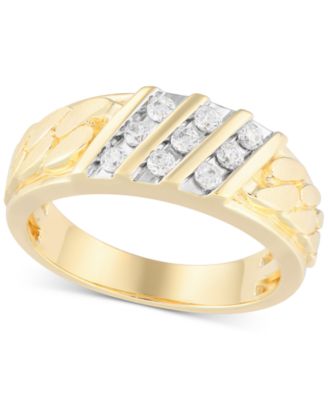 Macy's - Men's Diamond Diagonal Three Row Ring (1/3 ct. t.w.) in 10k Gold
