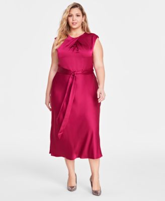 Tahari - Plus Size Sleeveless Twisted-Neck Midi Dress