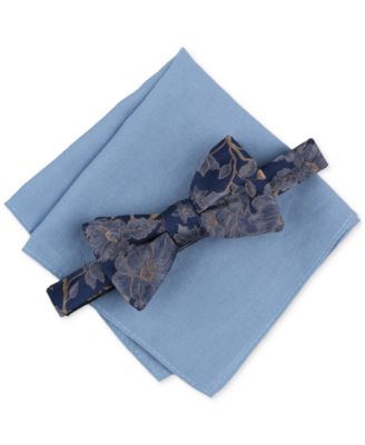 Bar III - Men's Darlington Floral Bow Tie & Solid Pocket Square Set