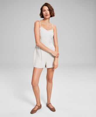 And Now This - Women's Lace-Trim Embroidered Romper
