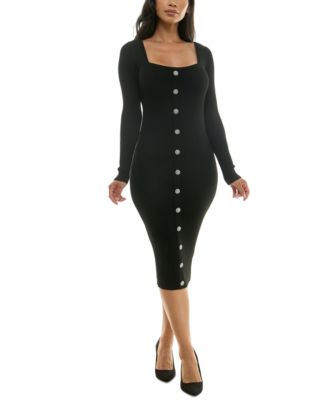 Rosie Harlow - Juniors' Rhinestone-Button Ribbed Sweater Dress