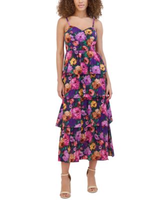 Siena - Women's Printed Sweetheart-Neck Tiered-Ruffle Dress