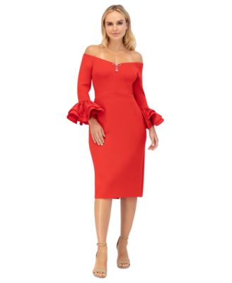 Eliza J - Women's Ruffled-Cuff Off-The-Shoulder Cocktail Dress