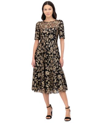 Eliza J - Women's Sequin Embellished Short-Sleeve Midi Dress