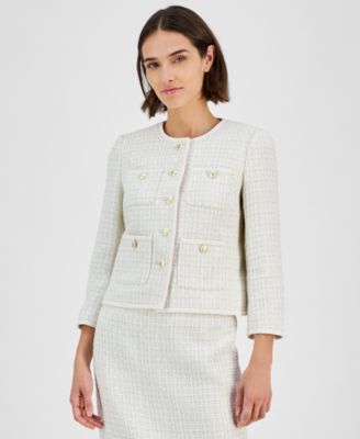 Anne Klein - Women's Collarless Button-Front Tweed Jacket