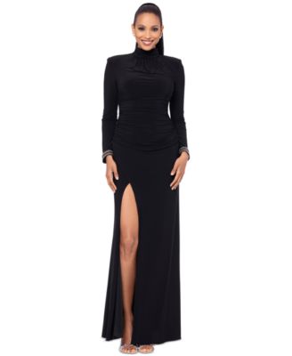 Betsy & Adam - Women's Embellished Long-Sleeve Ruched Velvet Gown