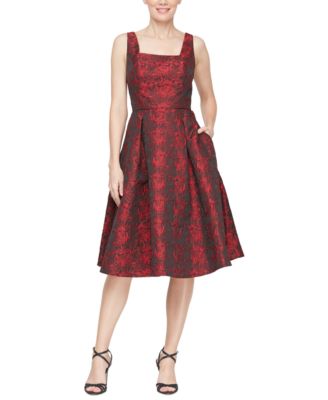 Alex Evenings - Women's Square-Neck Jacquard Fit & Flare Dress