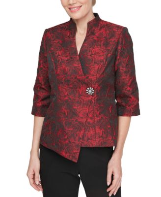 Alex Evenings - Women's Floral-Jacquard Asymmetric High-Collar Top