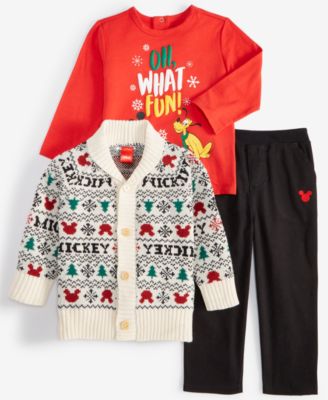 Disney - Baby Boys Mickey Mouse & Pluto T-Shirt, Cardigan & Pants, 3 Piece Set