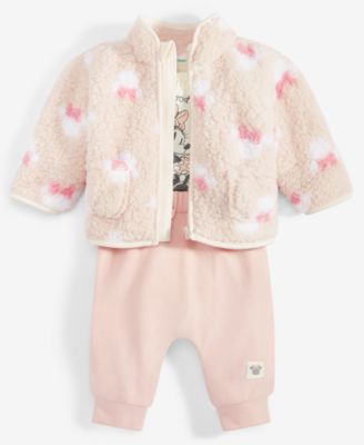 Disney - Baby Girls Minnie Mouse Fleece Jacket, Bodysuit & Pants Set