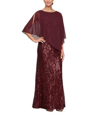 SL Fashions - Petite Chiffon-Cape Sequinned Evening Gown