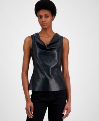 French Connection - Women's Elettra Faux-Leather Cowlneck Top