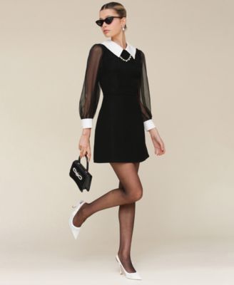 Avec Les Filles - Women's Collared Contrast-Sleeve Dress