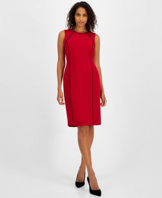Kasper - Women's Stretch-Crepe Contrast-Piping Sheath Dress