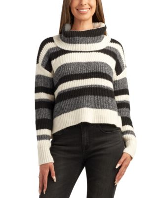 BCX - Juniors' Striped Ribbed Dropped-Shoulder Cowlneck Sweater