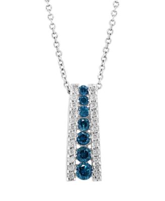 EFFY Collection - Blue Diamond (3/8 ct. t.w.) & White Diamond (1/6 ct. t.w.) Ladder 18" Pendant Necklace in 14k White Gold