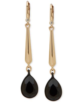 DKNY - Two-Tone Tapered Bar & Tear-Shape Stone Linear Drop Earrings