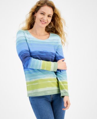 Style & Co - Petite Printed Scoop-Neck Long-Sleeve Top