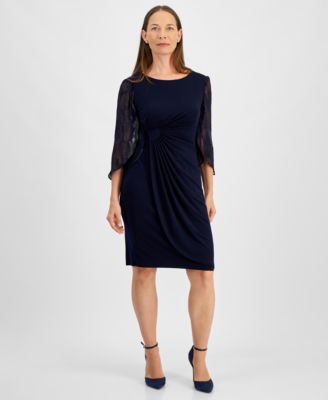Connected - Petite Lace-Sleeve Side-Gathered Sheath Dress