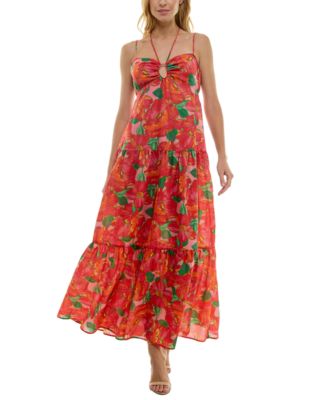 Crystal Doll - Juniors' Keyhole Halter Maxi Dress