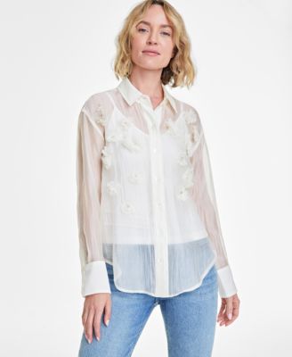 On 34th - Women's 3D Floral Relaxed Organza Shirt
