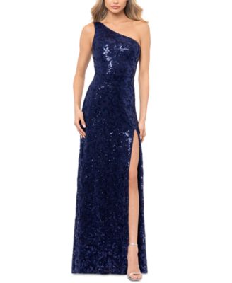 Blondie Nites - Juniors' Sequined Lace One-Shoulder Gown