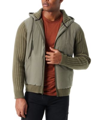BASS OUTDOOR - Men's Mixed Media Zip-Front Hooded Sweater Jacket